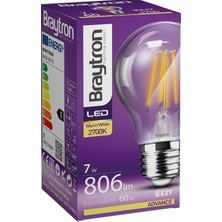Braytron BA38-00720-BRAYTRON 7W 2700K Sarı Işık E27 A60 LED Rustik Ampul 3 Lü Paket