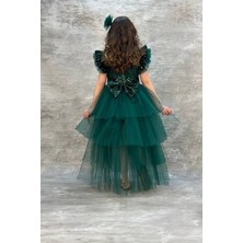 Abiye Kids Pullu Katkat Kuyruklu Tarz Çocuk Abiye 9 Yaş Yeşil Renkli Özel Olay İçin Şık Silüet