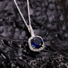 Byes 925 Ayar Gümüş Safir Kare Tektaş Kolye