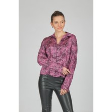 Explosion Oversize Leopar Desenli Uzun Kol Minimalist Kadın Bluz - Günlük & Parti