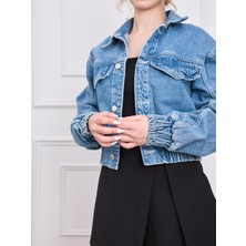 Arzu Emiroğlu Orijinal Marka Mavi Crop Denim Ceket