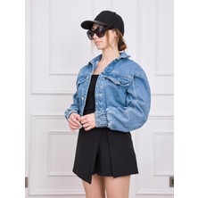 Arzu Emiroğlu Orijinal Marka Mavi Crop Denim Ceket