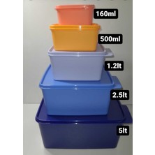 Tupperware Kare Saklama Kabı 5’li Çok Amaçlı Kutu Renkli 160-500-1.2-2.5-5L