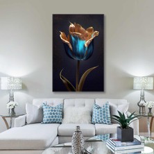 SML Tablo Gold Detaylı Mavi Gül Altın Pırıltılar Lüks Dekoratif Kanvas Tablo