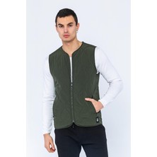Cekmon Erkek Regular Fit Bomber Yaka Fermuarlı Çok Cepli Kapitone Spor Yelek