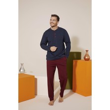 Kly 9221 Erkek Midi Yaka Pantolon Baskılı Pijama Takım