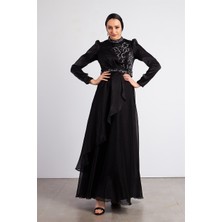 Livanomi Siyah Reyhan Tesettür Abiye Elbise