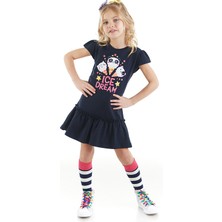 Denokids Dondurma Rüyası Pamuklu Kız Çocuk Lacivert Elbise