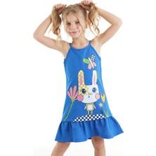 Denokids Damalı Tavşan Kız Çocuk Mavi Elbise