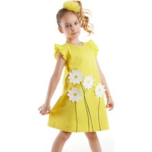 Mshb&G Kız Çocuk Sarı Elbise Papatya Desenli Günlük Stil Bisiklet Yaka Örme Kumaş