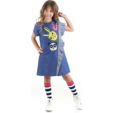 MSHB&G Üç Arkadaş Dokuma Kız Çocuk Mavi Elbise