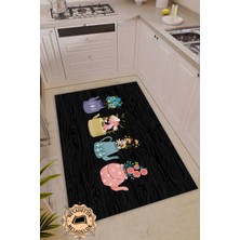 Nesa Decor Mutfak Saksı Dekoratif Mutfak Halısı Siyah Kaydırmaz Halı Makinede Yıkanabilir