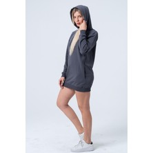 Rich Füme Uzun Sweatshirt Elbise Tunik Uzun Kollu Yandan Cepli