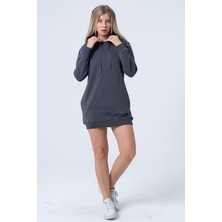 Rich Füme Uzun Sweatshirt Elbise Tunik Uzun Kollu Yandan Cepli