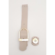 Angel Çanta Aksesuar 18X2,3 cm Bej Gerçek Deri Tokalı Çanta Kapağı Light Gold Metalli