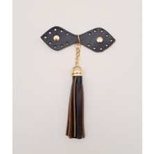 Angel Çanta Aksesuar Gerçek Deri Lacivert Cluch Püskül Light Gold Metalli