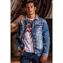 CJ291 Destroyed Mavi Yırtık Jeans Ceket