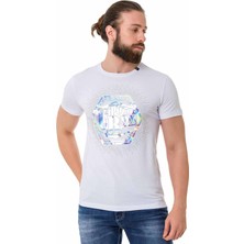 Cipo & Baxx CT720 Taşlı Folyo Baskılı Beyaz Tişört