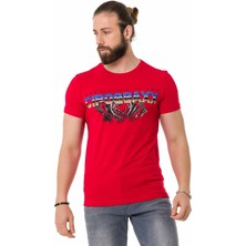 Cipo & Baxx CT721 Renkli Taşlı Kırmızı Basic Tişört