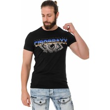 Cipo & Baxx CT721 Renkli Taşlı Siyah Basic Tişört