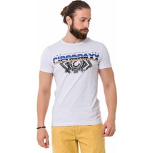 Cipo & Baxx CT721 Renkli Taşlı Beyaz Basic Tişört