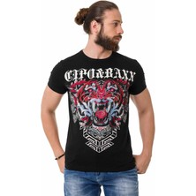 Cipo & Baxx CT729 Taşlı Kaplan Desenli Siyah Tişört