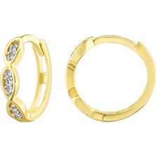 Moom Mücevherat Kadın 14 Ayar Altın Küpe Minimalist Zirkon Taşlı Modern Halka Altın Küpe 12 MM-MM20032