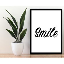 Trend Poster Smile Siyah Çerçerve Görünümlü Duvar Tablosu Retro Ahşap Poster