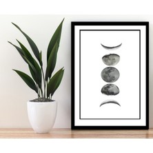 Trend Poster Moon Siyah Çerçerve Görünümlü Duvar Tablosu Retro Ahşap Poster