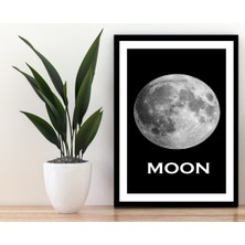 Trend Poster Moon Yazılı Siyah Çerçerve Görünümlü Duvar Tablosu Retro Ahşap Poster
