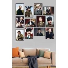 Trend Poster Mustafa Kemal Atatürk Set Siyah Çerçerve Görünümlü Duvar Tablosu Retro Ahşap Poster