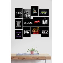 Trend Poster Gym Set Siyah Çerçerve Görünümlü Duvar Tablosu Retro Ahşap Poster