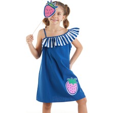 MSHB&G Çilekli Dokuma Kız Çocuk Lacivert Elbise