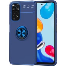 Lopard Xiaomi Redmi Note 11 Global Kılıf Ravel Yüzüklü Mıknatıslı Stand Silikon Arka Kapak Mavi Telefon Kılıfı