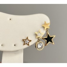 Purplefly Jewels Kadın Taşlı Sallantılı Yıldız Kararmaz Üçlü Çelik Küpe PRP-Ç0181