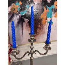 Iv Candles Homedecor 3'lü Mavi Burgulu Şamdan Mumu