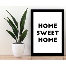 Trend Poster Sweet Home Yazılı Siyah Çerçerve Görünümlü Duvar Tablosu Retro Ahşap Poster