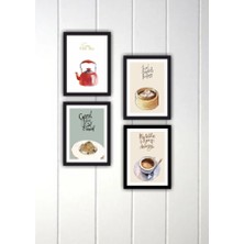 Trend Poster Çay Kahve  4'lü Retro Ahşap Poster