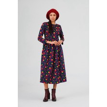 Narina Divitin Pazen'den Kendine Özgün, Beli Büzgülü Fermuarlı Cepli Kışlık Elbise