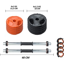 Ecgspor 12 kg Grip Plate Dumbbell Set -10 kg Plate+2x1 kg Dambıl Seti Turuncu-Siyah