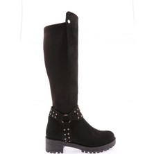 DGN 607 Kadın Bilek Tokalı Zincir Detaylı Arkası Stretch Knee High Flats Çizme