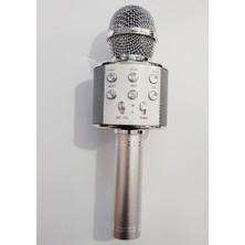 Karaoke Mikrofon Bluetooth Hoparlör USB Sd Kart ve Aux Girişli - Gümüş Gri