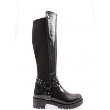 DGN 607-22K Kadin Bilek Tokali Zincir Detayli Arkasi Stretch Knee High Flats Çizme