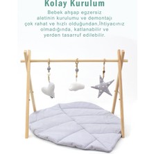 Mordesign Doğal Ahşap Bebek Egzersiz Aleti, Bebek Ahşap Oyun Alanı, 3'lü El Yapımı Oyuncak ve Oyun Matı Seti