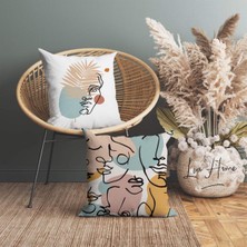 Lia Store Portre Desenli Çift Taraflı Dekoratif 2'li Kırlent Kılıfı Seti