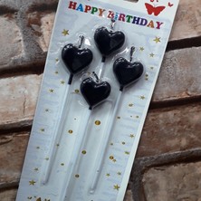 Kuzey 4 Adet Siyah Kalpli Pasta Mumu Kalpli Doğum Günü Pasta Mumu Siyah Pasta Mumu Kalpli Mum Black Candle
