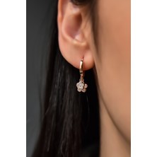 925 Ayar Gümüş Rose Kaplama Sallantılı Cosmos Çiçeği Halka Küpe