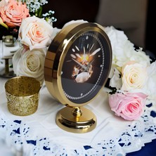 Altın Gold Renkli Metal Ofis Salon Otel Masa Saati 25*20 cm H4