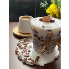 Eloza Floral Art Gerçek Kahve Çekirdekleriyle Hazırlanmış Ahşap Fitilli Hindistan Cevizi Kokulu Soya Mumu ile Birlikte Kahve Çekirdekli Epoksi Mum Altlığı Ikilisi