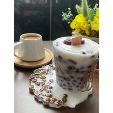 Eloza Floral Art Gerçek Kahve Çekirdekleriyle Hazırlanmış Ahşap Fitilli Hindistan Cevizi Kokulu Soya Mumu ile Birlikte Kahve Çekirdekli Epoksi Mum Altlığı Ikilisi